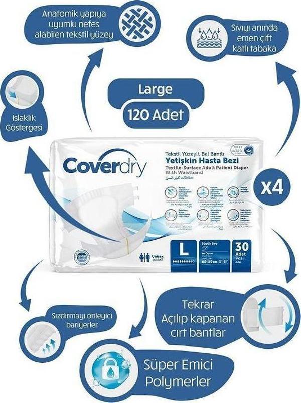 Coverdry Belbantlı Hasta Bezi Büyük Boy 30 lu x 4 Adet - Image 1