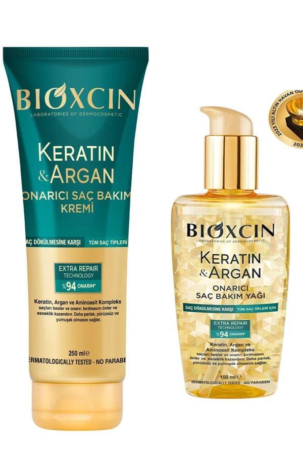 Bioxcin Keratin Argan Saç Bakım Yağı 150 ml ve Saç Bakım Kremi 250 ml - Image 1