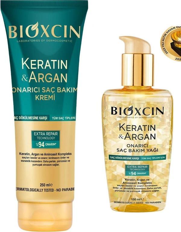 Bioxcin Keratin Argan Saç Bakım Yağı 150 ml ve Saç Bakım Kremi 250 ml - Image 1