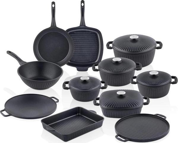 Taç Valeriya Döküm Kapak 16 Parça Çeyiz Seti Siyah TAC-8044 - Image 1