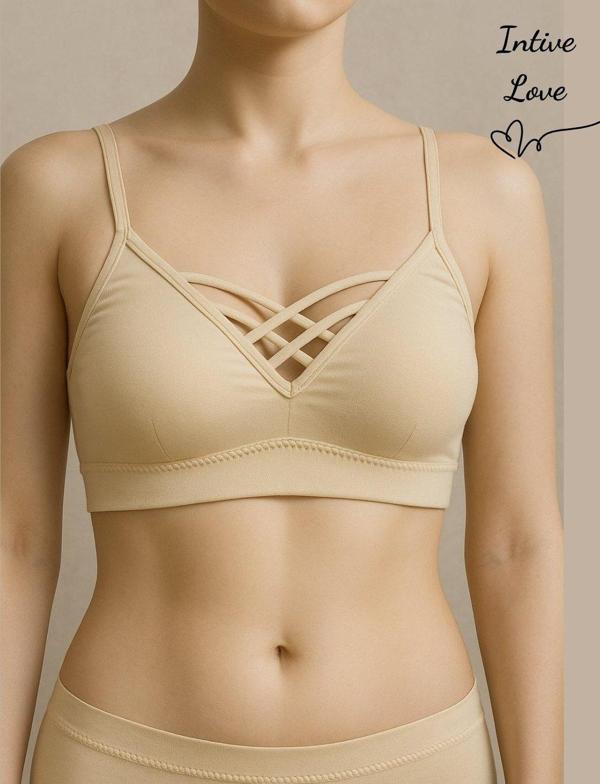 Günlük Kullanım Önü Bağlama Detaylı Padli Yumuşak Dikişsiz İnce Askılı Rahat Bralet - Image 1