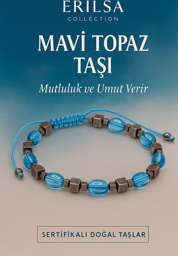Sertifikalı Sentetik Mavi Topaz Taşı Bileklik - Mutluluk ve Umut Veren Şık Takı - Image 1