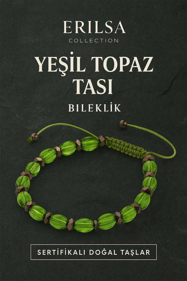 Sertifikalı Sentetik Yeşil Topaz Taşı Bileklik - Doğal Görünümlü İlham ve Pozitif Enerji Unisex - Image 1
