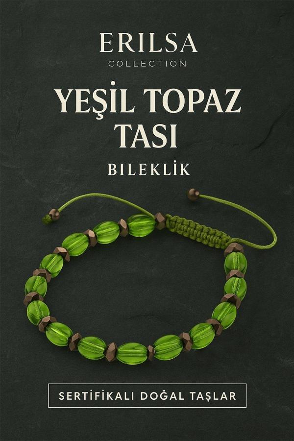 Sertifikalı Sentetik Yeşil Topaz Taşı Bileklik - Doğal Görünümlü İlham ve Pozitif Enerji Unisex - Image 1