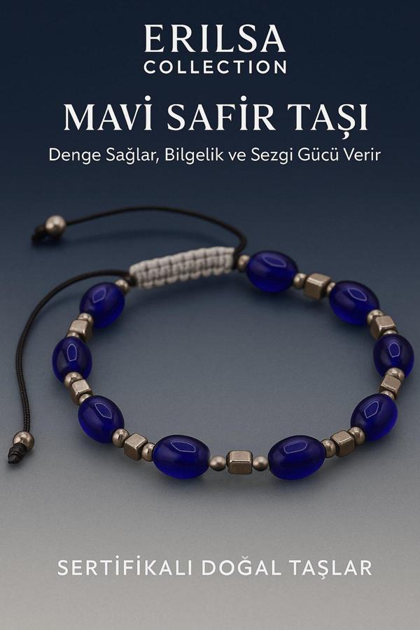 Sertifikalı Sentetik Mavi Safir Taşı Bileklik - Bilgelik Denge ve Sezgi Gücü Veren Takı - Image 1