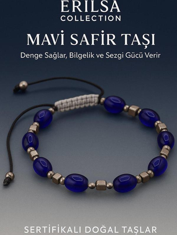 Sertifikalı Sentetik Mavi Safir Taşı Bileklik - Bilgelik Denge ve Sezgi Gücü Veren Takı - Image 1
