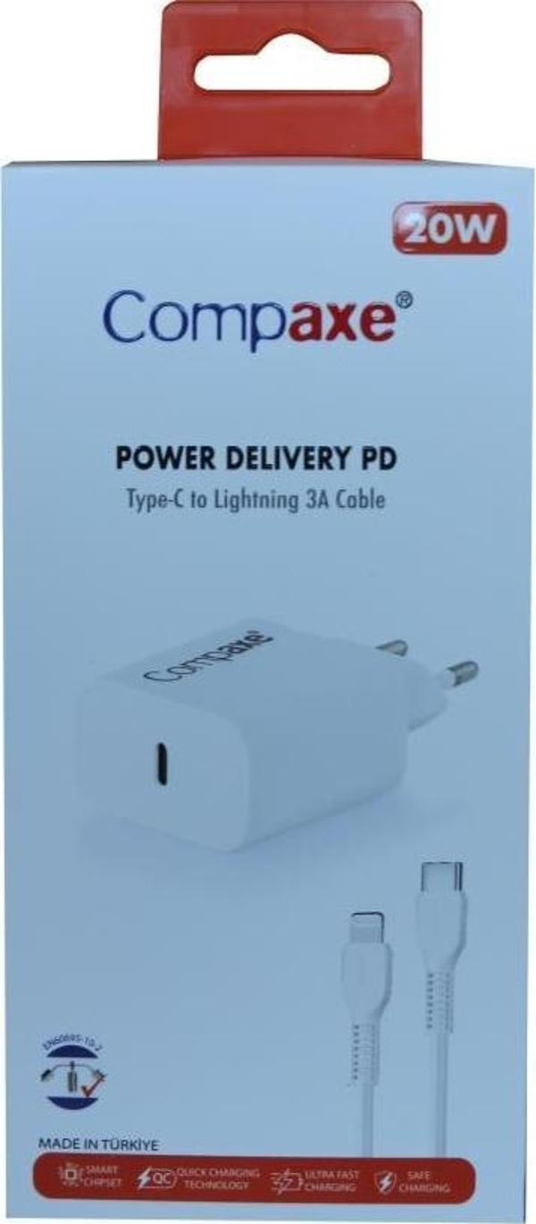 Compaxe CTA-200TI 20W 5V 3A PD Ev Şarj Kafa+Type-C Şarj Kablosu - Image 1