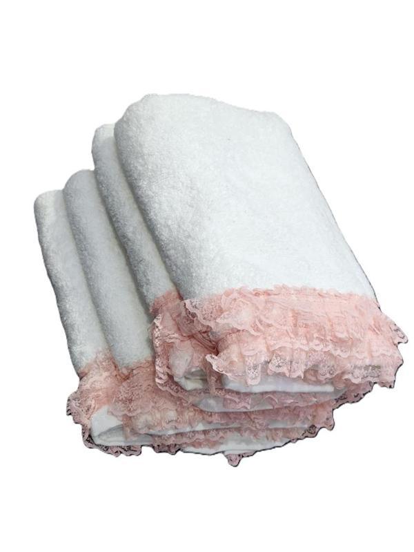 VNL 2 Lİ BOĞAZİÇİ DANTELLİ HAVLU SETİ PEMBE - Image 1
