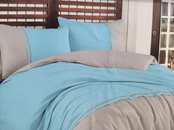 MAJOLİ ÇİFT KİŞİLİK RANFORCE DÜZ RENK NEVRESİM TAKIMI BLUE GREY - Image 1