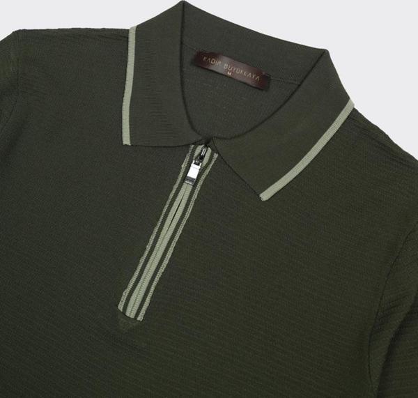 Fermuarlı Polo Yaka Kısa Kol Erkek T-Shirt - Image 1