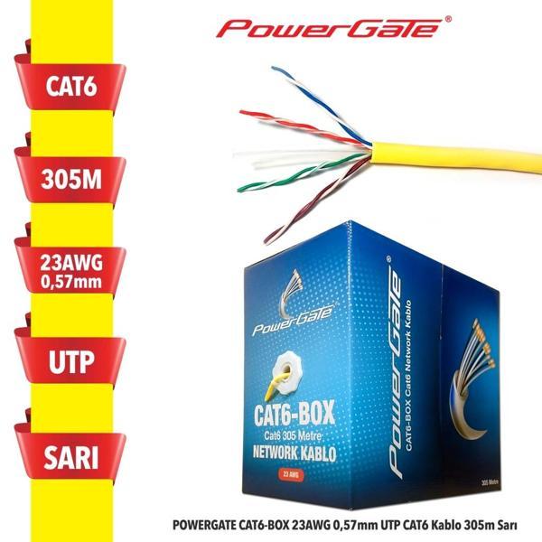 Powergate Cat6-box-yl, 23awg, 0,57mm, Utp, Cat6 Kablo, 305m, Sarı - Image 1