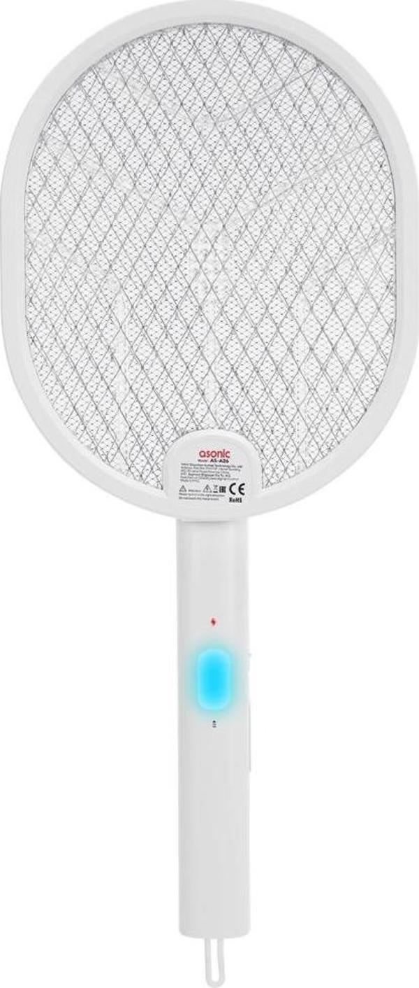 Asonıc As-a26, Beyaz, 3000v, Raket Tipi, Uv Mor Işıklı, 1200mah, Bataryalı, Şarj Edilebilir, Katlana - Image 1