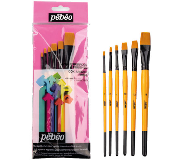 Pebeo Fırça Seti Düz Kesik Kısa Saplı No:0-2-4-10-12-18 (6 Lı) SET-3 - Image 1
