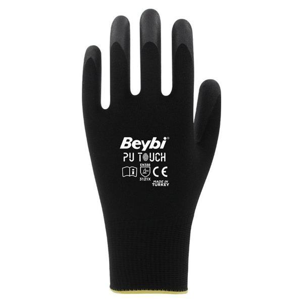 8 Beden İş Eldiveni Poliüretan Kaplı Pu Touch Siyah Montaj Eldiveni (12 Li Paket) - Image 1
