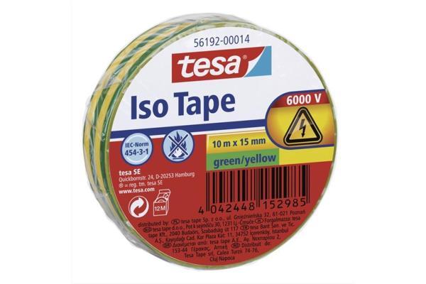Tesa Bant Elektrik İzolasyon Elektrik Bandı Yeşil - Sarı Çizgili 10 Metre X 15 Mm (10 Lu Paket) - Image 1