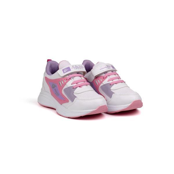 Kız Çocuk Beyaz Pembe Cırtlı Bağcıklı Sneaker Günlük Rahat Spor Ayakkabı - Image 1