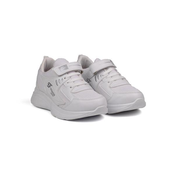 Unisex Çocuk Beyaz Cırtlı Bağcıklı Sneaker Günlük Rahat Spor Ayakkabı - Image 1