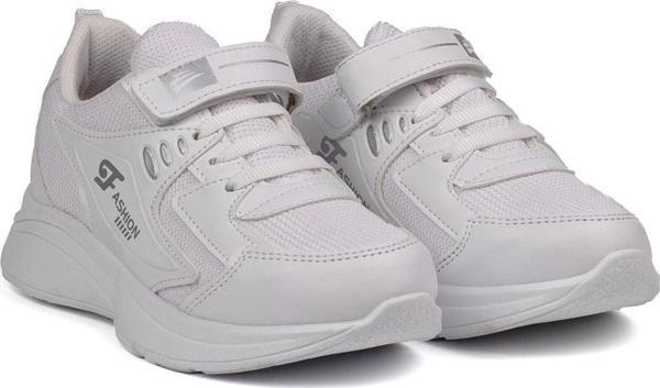 Unisex Çocuk Beyaz Cırtlı Bağcıklı Sneaker Günlük Rahat Spor Ayakkabı - Image 1