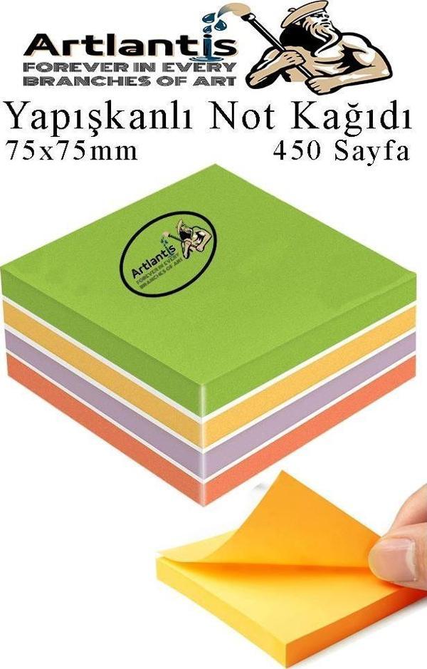 Yapışkanlı Not Kağıdı 5 Renk 450 Sayfa 1 Paket Gizemli Küp Blok Yapışkanlı Postit 75x75 mm Renkli - Image 1