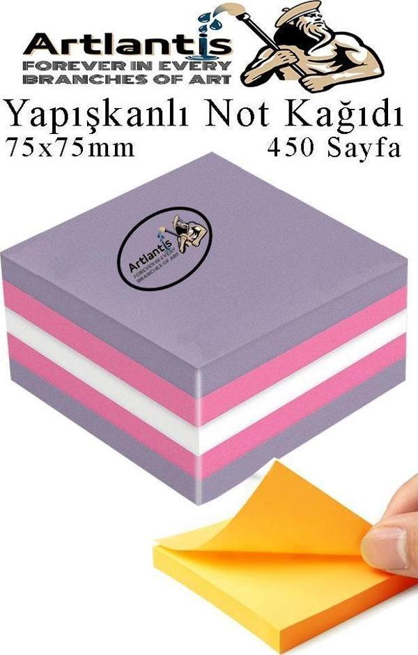 Yapışkanlı Not Kağıdı 3 Renk 450 Sayfa 1 Paket Ebruli Küp Blok Yapışkanlı Postit 75x75 mm Renkli - Image 1