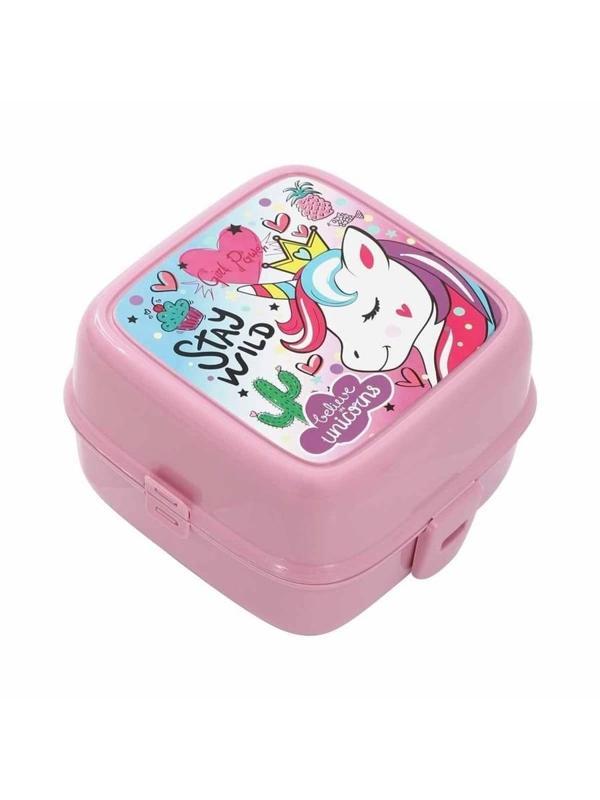 Beslenme Kutusu 4 Bölmeli Unicorn Açık Pembe Renk Kız Figürlü 1 Adet Yemek Saklama Kabı Beslenme Çantası - Image 1