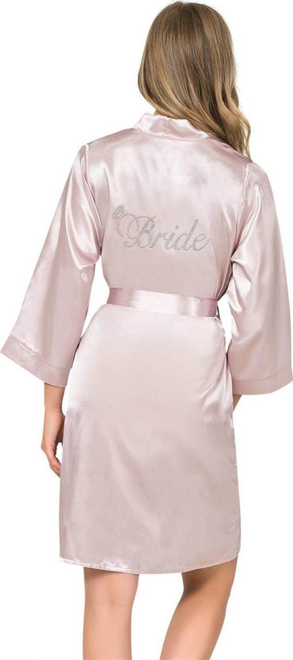 Pudra Kısa Saten Bride Sabahlık - Image 1