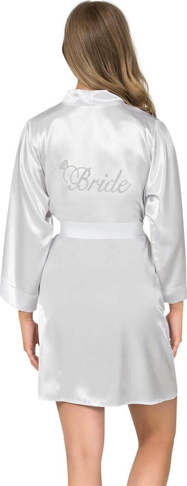 Ekru Kısa Saten Bride Sabahlık - Image 1