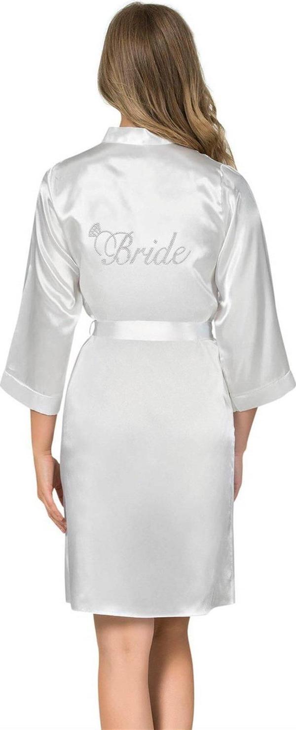 Findit Beyaz Kısa Saten Bride Sabahlık - Image 1