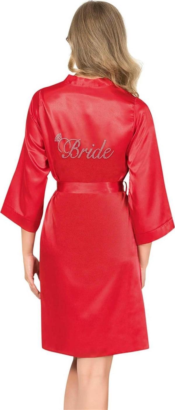 Kırmızı Kısa Saten Bride Sabahlık - Image 1