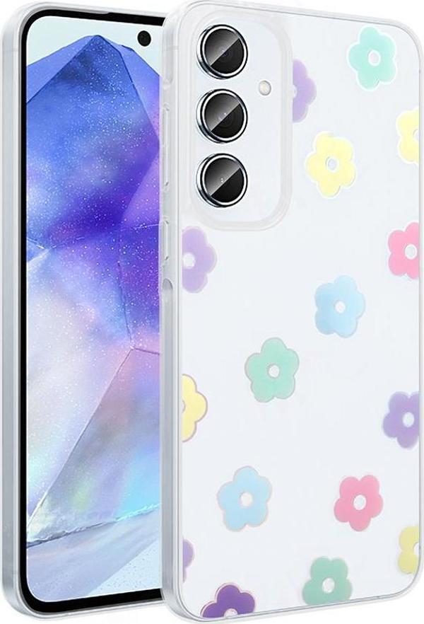 Galaxy S24 FE Kılıf Şeffaf Desenli Figürlü Folk Sert Kapak Papatya - Image 1