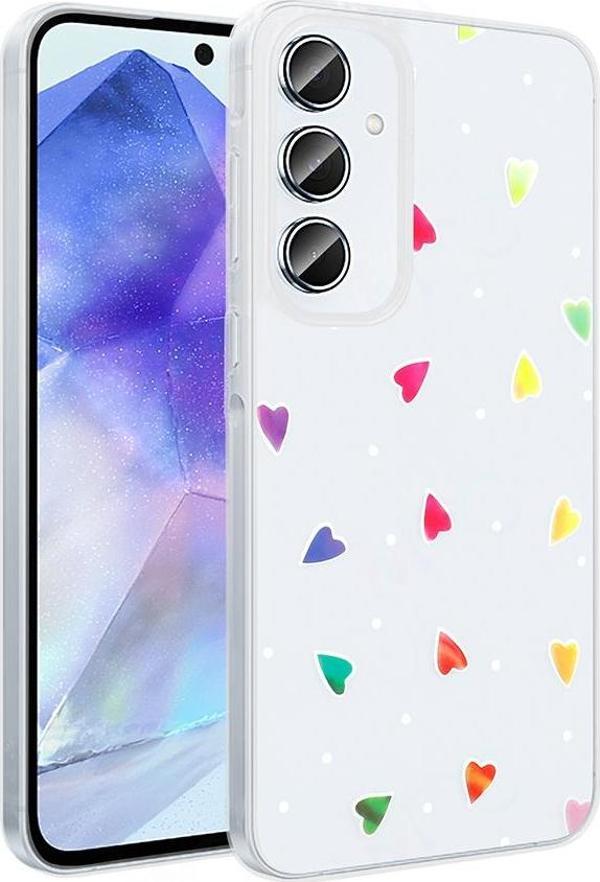 Galaxy S24 FE Kılıf Şeffaf Desenli Figürlü Folk Sert Kapak Kalp - Image 1