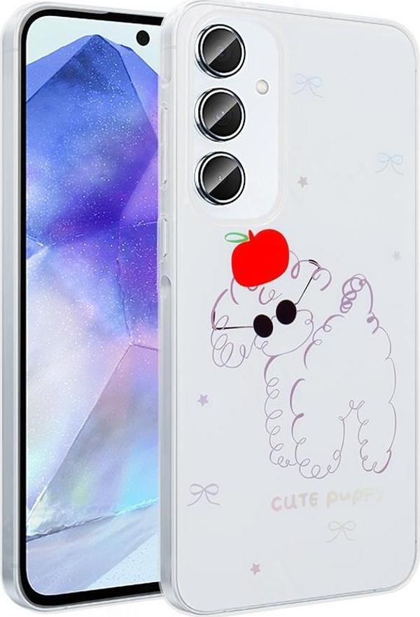 Galaxy S24 FE Kılıf Şeffaf Desenli Figürlü Folk Sert Kapak Sevimli Köpek - Image 1