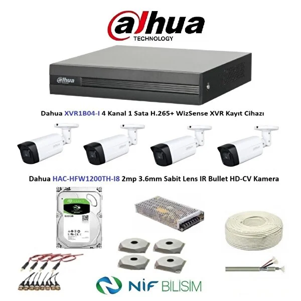 Dahua 2mp 4 Kameralı Dış Ortam Ahd Full Kamera Seti 500gb Disk Hac-hfw1200th-i8 - Image 1