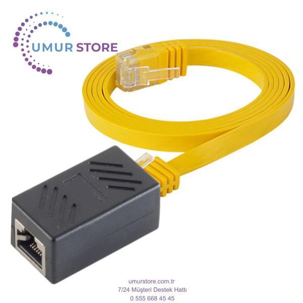 CAT6 Uzatma Seti, Yassı Ethernet Kablo ve Ekleyici, Sarı, 5 metre - Image 1