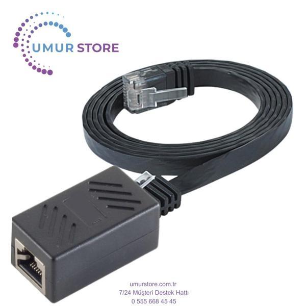 CAT6 Uzatma Seti, Yassı Ethernet Kablo ve Ekleyici, Siyah, 5 metre - Image 1