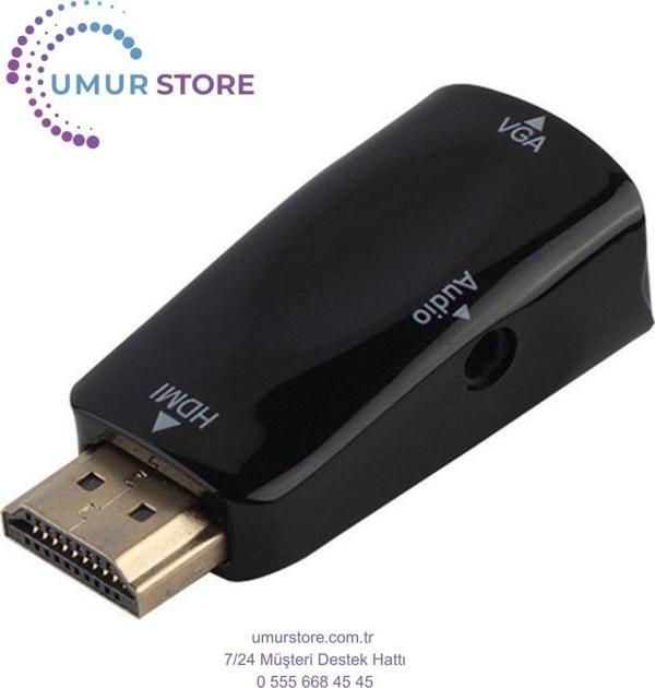 1080P HDMI Erkek - VGA Dişi Adaptör 3,5 mm Ses Çıkış Kablosu Siyah - Image 1