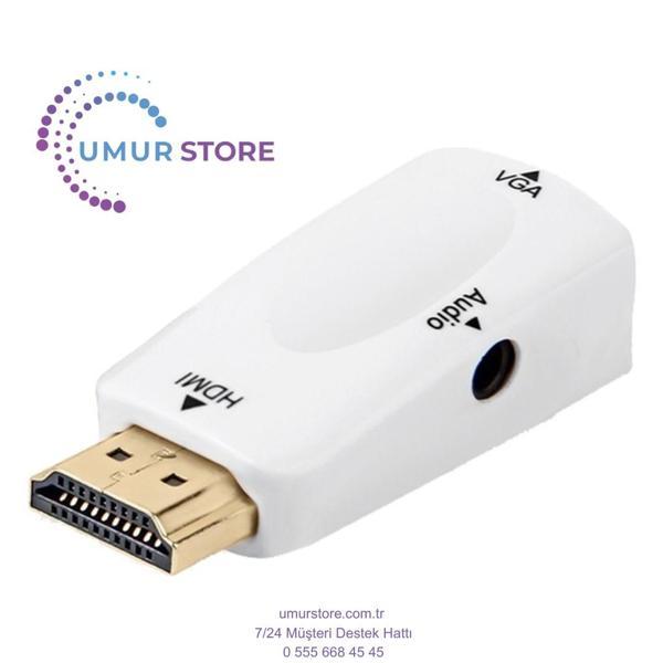 1080P HDMI Erkek - VGA Dişi Adaptör Video Dönüştürücü, Ses Çıkışı N3 Beyaz - Image 1