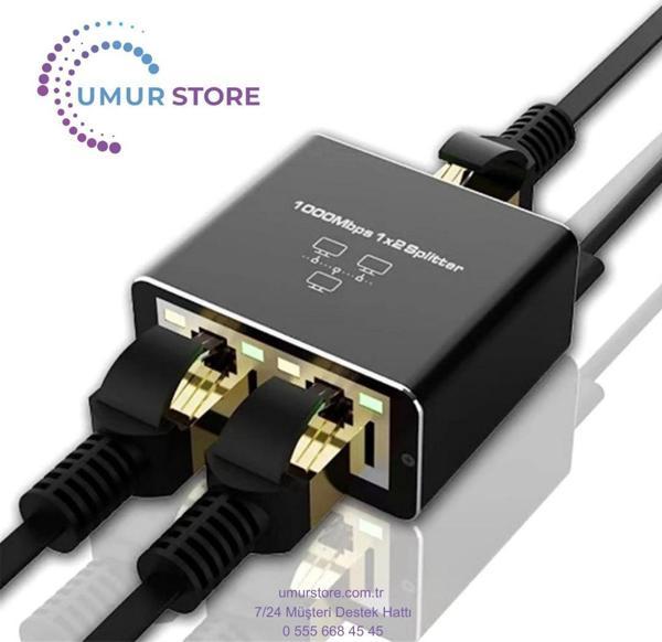 Ethernet Ayırıcı 1'i 2 Çıkışlı Yüksek Hızlı 1000MBPS RJ45 Ayırıcı Adaptörü Cat5/5e/6/7/8 Kablo Yönle - Image 1