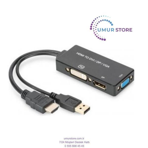 HDMI 3'den 1'e Dönüştürme Kablosu HDMI Converter Cable, HDMI - Dp+Dvı+Vga M-F/f/f, 0.2m, 3 In 1 Mult - Image 1