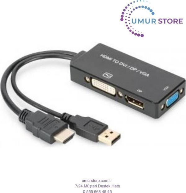 HDMI 3'den 1'e Dönüştürme Kablosu HDMI Converter Cable, HDMI - Dp+Dvı+Vga M-F/f/f, 0.2m, 3 In 1 Mult - Image 1