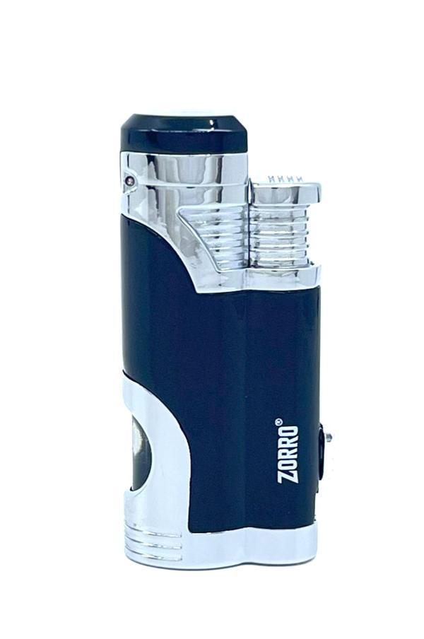Zorro Çift Torch Pürmüz Puro Çakmağı - Siyah/Parlak Krom - Image 1