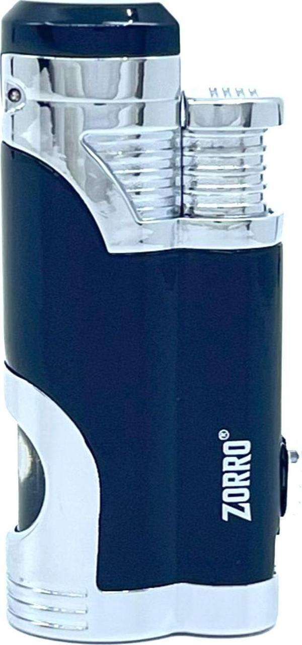Zorro Çift Torch Pürmüz Puro Çakmağı - Siyah/Parlak Krom - Image 1