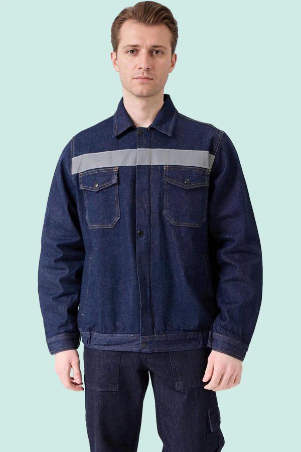 Erkek Denim ISG Mont Koyu Reflektör Detaylı CE Tulipa Kot İş Güvenliği Reflektörlü Ceket - Image 1