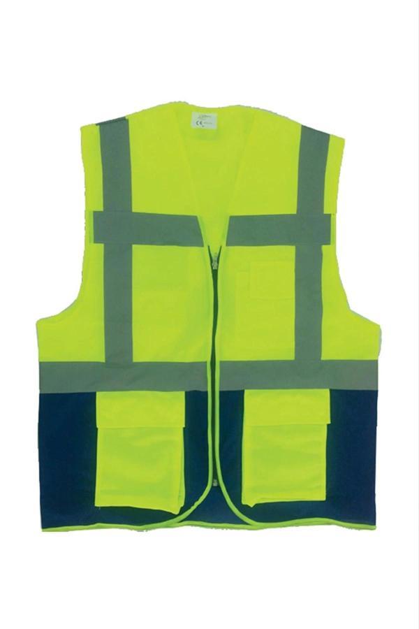 Yansıtıcı İş Güvenliği Yeleği Neon SarıLacivert vis Teknik Yelek - Image 1
