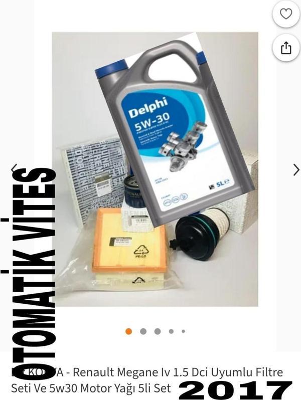  Renault Megane Iv 1.5 Dci Uyumlu Filtre Seti Ve 5w30 Motor Yağı 5li Set - Image 1