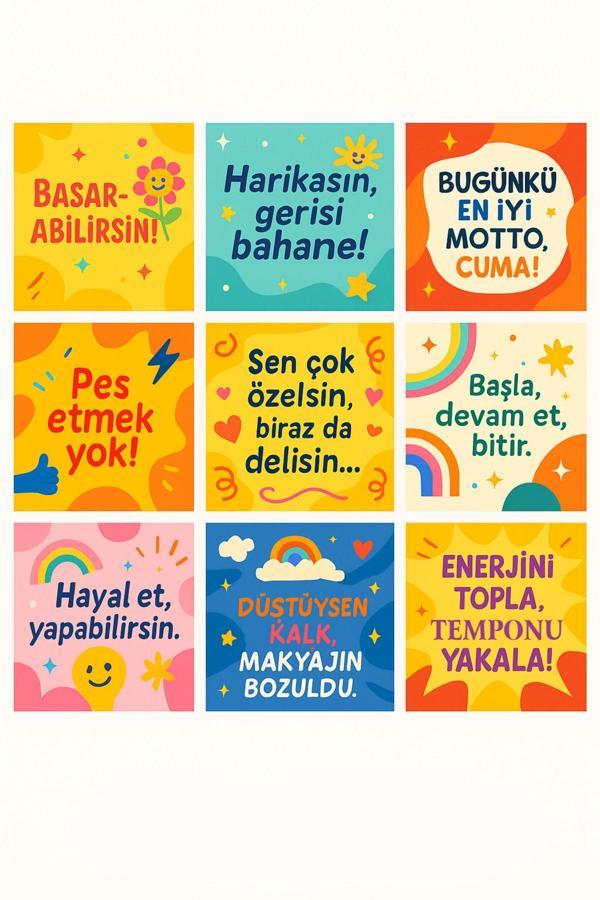 3D Home Renkli & Esprili 9’Lu Motivasyon Pola Kart Seti – 10X10 Cm Dekoratif Tasarım - Image 1