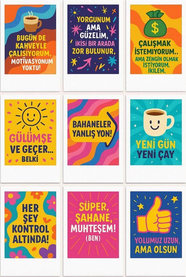 3D Home Renkli & Esprili 9’Lu Motivasyon Pola Kart Seti – 10X15 Cm Dekoratif Tasarım - Image 1
