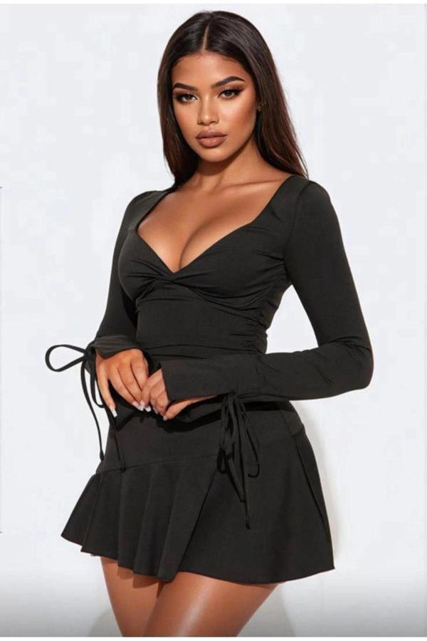 Kadın Yeni Model Seksi Siyah Micro Esnek Kumaş Fantezi Mini Elbise - Image 1