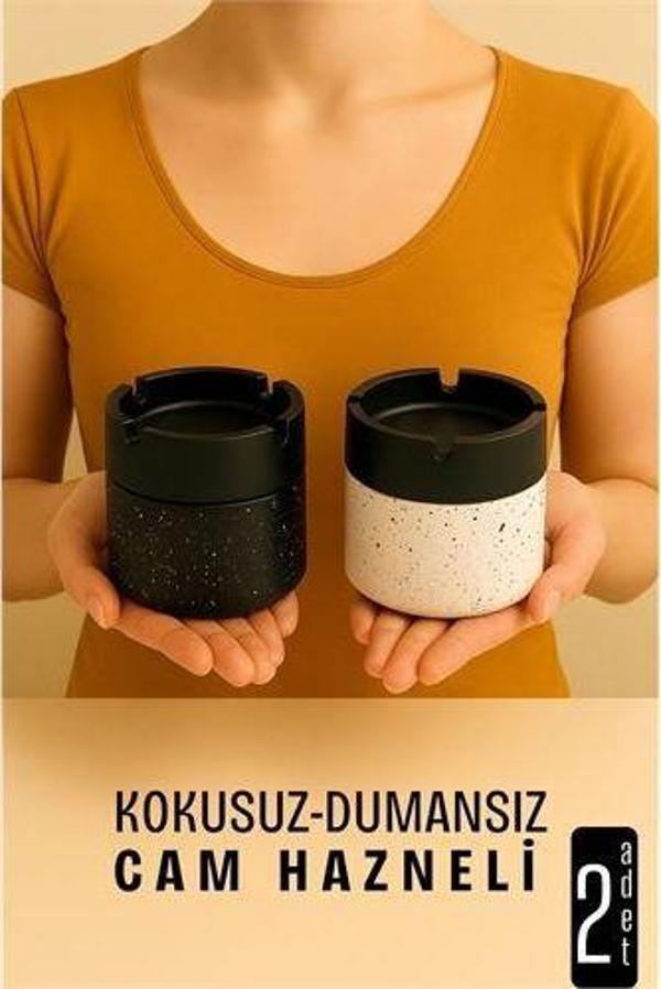 Cam Küllük - Desenli 2 li Küllük Seti  Kafe Küllüğü Restoran Küllüğü Masaüstü Küllük - Image 1