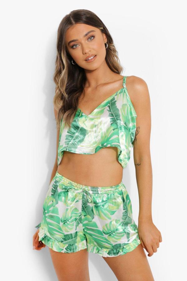 Yeşil Fırfırlı Şortlu Pijama Takımı - Image 1